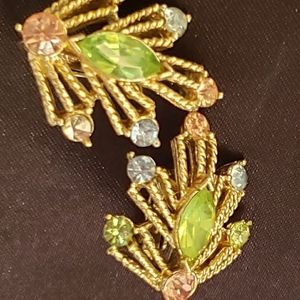 💎rare VINTAGE SIGNED CORO Clip on Gem Loaded EARRINGS
